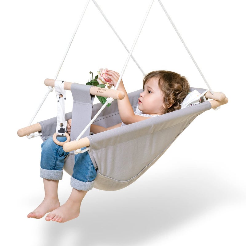 gladswing Baby Swing for Infants to Toddlers,Indoor Outdoor Wooden Hanging Swing Seat with Safety Belt and Mounting Hardware, Suitable for Ages Up to 3,Little Cloud - Image 1